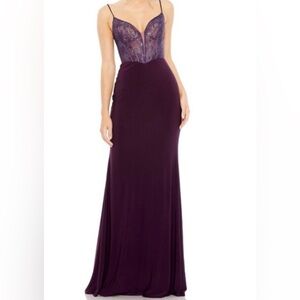 Mac Duggal Sheer Bodice Plunging Neck Dress 50709
